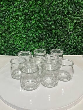 Set of 9 Small Clear Glass Jars